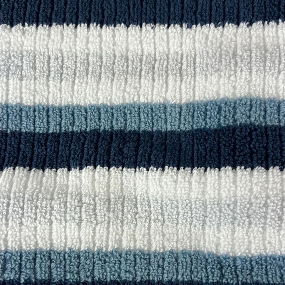 SPA Luxury Bath Towels Blue Gray White Striped Quick Dry Cotton Set of 2 NEW